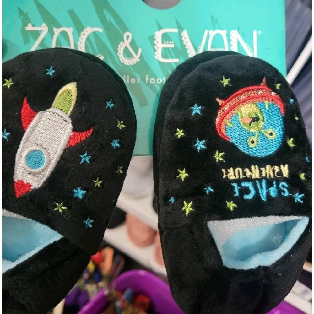 Zac And Evan Kids Space Adventure Plush Rocket Slide Slippers Size 11/12 New‎